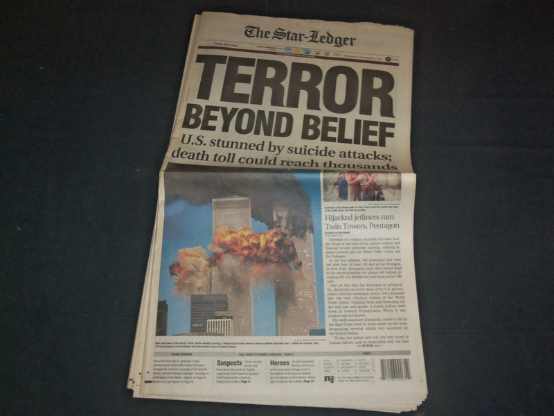 2001 SEPTEMBER 12 THE STAR-LEDGER NEWSPAPER - TERROR BEYOND BELIEF - NP 3471