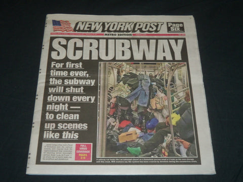 2020 MAY 1 NEW YORK POST NEWSPAPER - SCRUBWAY - SUBWAY SHUT DOWN TO CLEAN