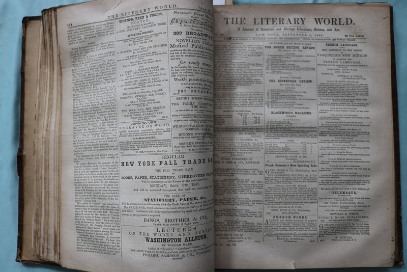 1852 JULY-DECEMBER THE LITERARY WORLD BOUND VOLUME - HAWTHORNE-WEBSTER - KD 9719