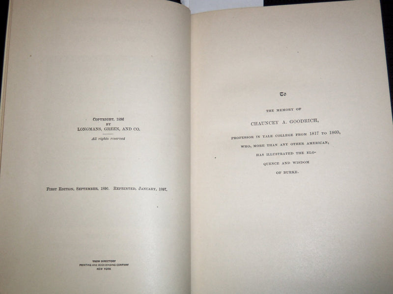 1897 SPEECHES ON CONCILIATION WITH AMERICA BOOK BY EDMUND BURKE - J 8137