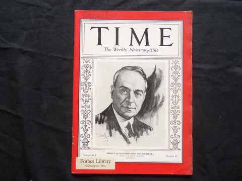 1930 OCTOBER 13 TIME MAGAZINE - SERGEI ALEXANDROVITCH KOUSSEVITZKY - T 247