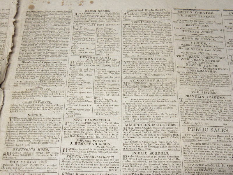 1824 APRIL 3 COLUMBIAN CENTINEL NEWSPAPER - GREAT ELECTION AT HAND - NP 3878H