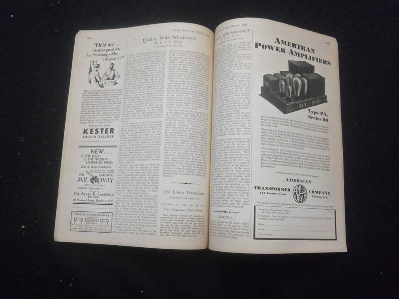 1931 MARCH RADIO NEWS MAGAZINE - HOW TO BUILD THE MIGHTY MITE - B 433G