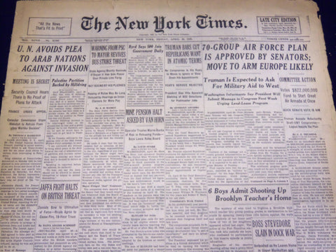1948 APRIL 30 NEW YORK TIMES - U. N. AVOIDS PLEA TO ARABS - NT 3768