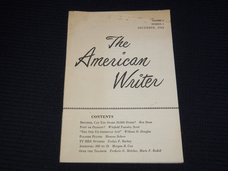 1952 DECEMBER THE AMERICAN WRITER MAGAZINE - VOLUME 1 NO. 3 - J 8001