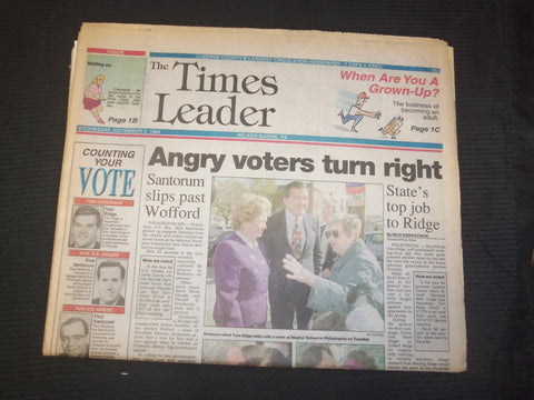 1994 NOVEMBER 9 WILKES-BARRE TIMES LEADER - ANGRY VOTERS TURN RIGHT - NP 7566