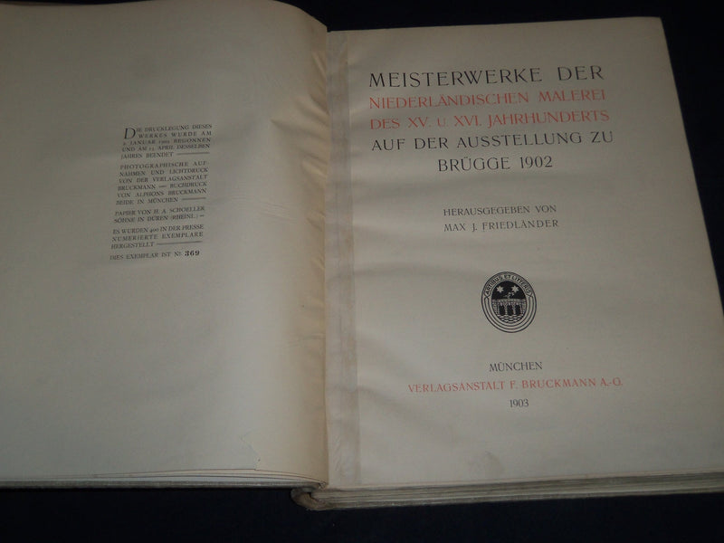 1903 MEISTERWERKE DER NIEDERLANDISCHEN MALEREI DES XV U. XVI VOLUME - Z 77