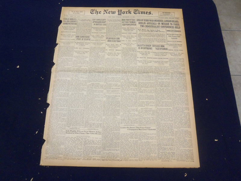 1923 SEP 11 NEW YORK TIMES - CALCUTTA SHAKEN BY EARTHQUAKE - NT 9355
