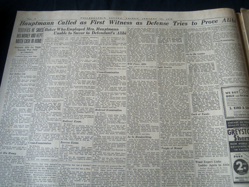1935 JAN 25 PHILADELPHIA RECORD NEWSPAPER - HAUPTMANN GOES ON STAND - NT 7262