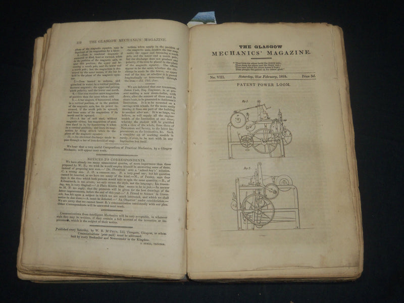 1824-1826 THE GLASGOW MECHANICS MAGAZINE VOLUME LOT OF 5 - JAMES WATT - KD 1960A
