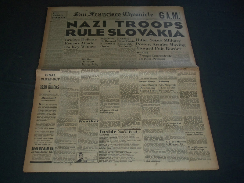 1939 AUGUST 19 SAN FRANCISCO CHRONICLE -NAZI TROOPS SLOVAKIA - SUPERMAN- NP 3634