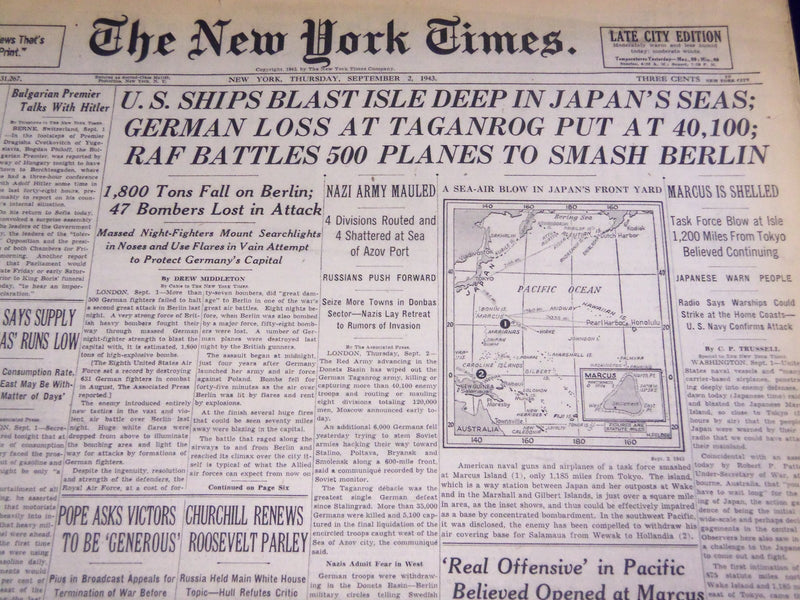 1943 SEPT 2 NEW YORK TIMES - RAF BATTLES 500 PLANES TO SMASH BERLIN - NT 967