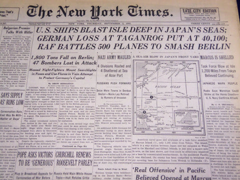 1943 SEPT 2 NEW YORK TIMES - RAF BATTLES 500 PLANES TO SMASH BERLIN - NT 967