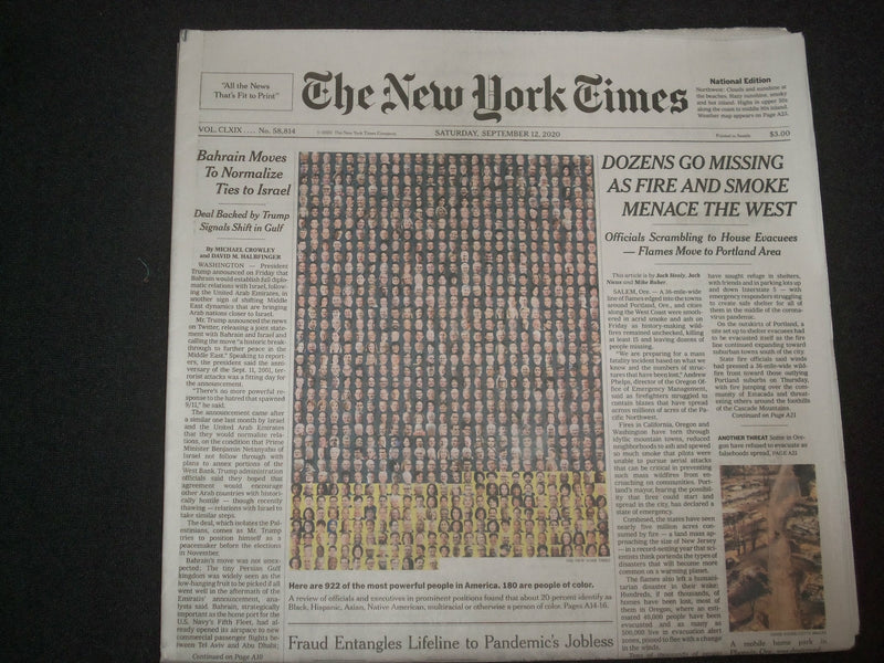 2020 SEP 12 NEW YORK TIMES - DOZENS GO MISSING AS FIRE AND SMOKE MENACE THE WEST