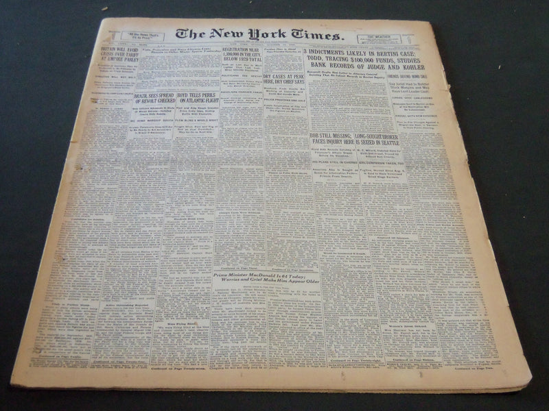 1930 OCTOBER 12 NEW YORK TIMES - 3 INDICTMENTS LIKELY IN BERTINI CASE - NT 5745