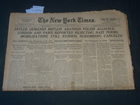 1939 AUGUST 27 NEW YORK TIMES - HITLER DEMANDS BRITAIN ABANDON ALLIANCE- NP 3608