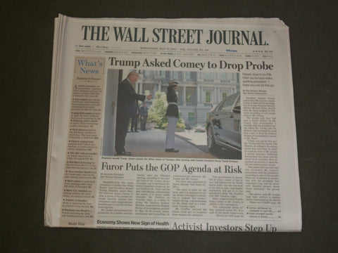 2017 MAY 17 WALL STREET JOURNAL NEWSPAPER - TRUMP ASKED COMEY TO DROP PROBE