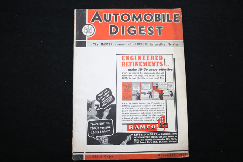 1938 NOV AUTOMOBILE DIGEST MAGAZINE - ENGINEERED REFINEMENTS COVER - SP 4183V