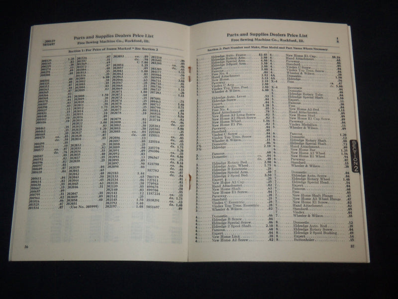 1947 FREE WESTINGHOUSE ELECTRIC SEWING MACHINE CO. PARTS PRICE LIST - J 9163