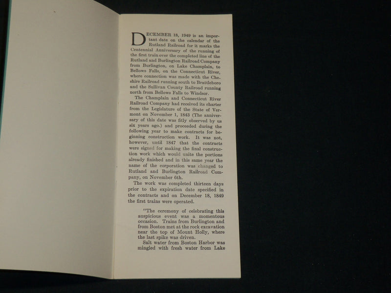 1949 RUTLAND RAILROAD COMPANY HISTORICAL SKETCH BOOK - SECOND EDITION - J 5956