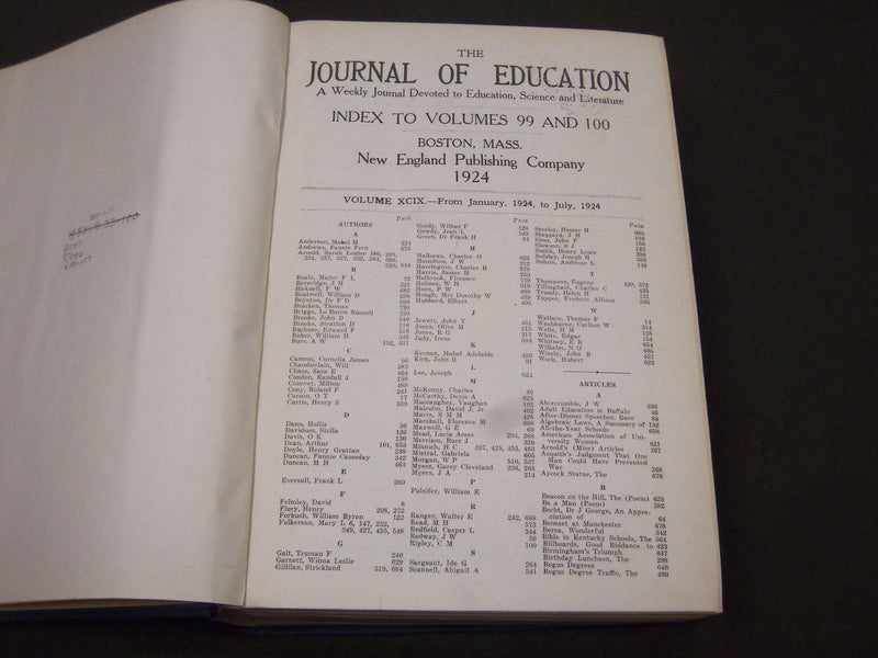 1924 JANUARY-DECEMBER JOURNAL OF EDUCATION BOUND VOLUME - COMPLETE YEAR - R 934