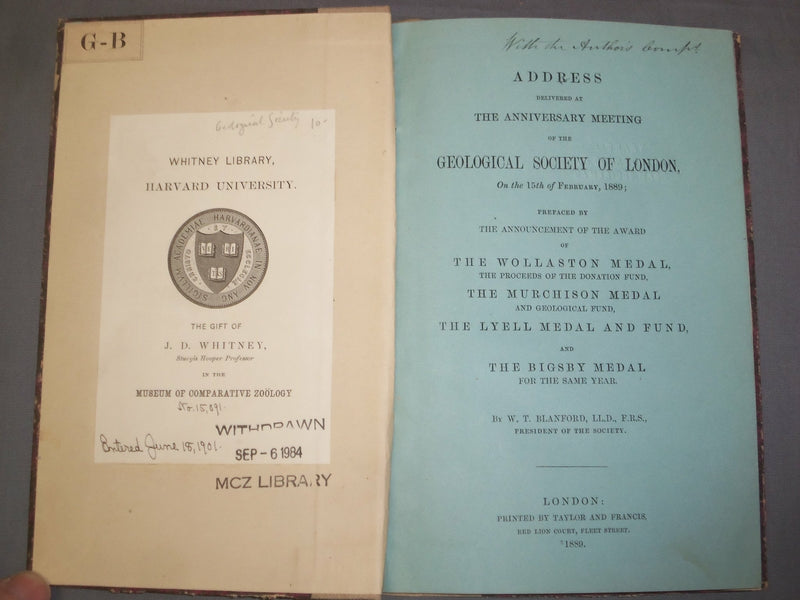1889 GEOLOGICAL SOCIETY OF LONDON ANNIVERSARY MEETING ADDRESS - J 4918