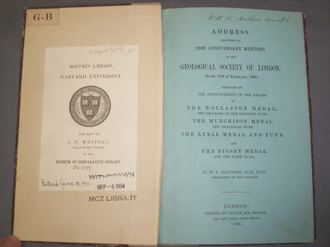 1889 GEOLOGICAL SOCIETY OF LONDON ANNIVERSARY MEETING ADDRESS - J 4918