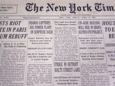 1938 APRIL 8 NEW YORK TIMES - FRANCO CAPTURES BIG POWER PLANT IN DASH - NT 711