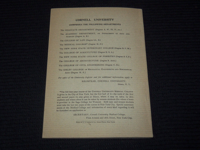 1901-1902 CORNELL UNIVERISTY MEDICAL COLLEGE ANNOUNCEMENT - NEW YORK - K 3100