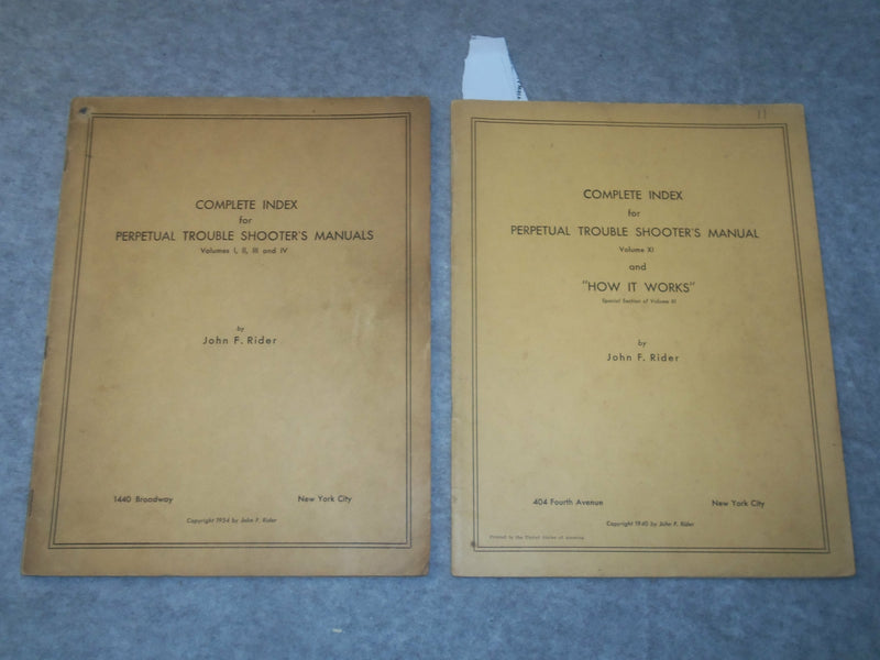 1934-1940 PERPETUAL TROUBLE SHOOTER'S MANUALS - JOHN F. RIDER- LOT OF 2 - J 6334