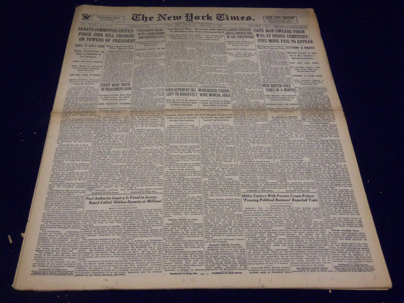 1935 FEB 6 NEW YORK TIMES - CAFE MAN SWEARS FISCH WAS AT BRONX CEMETARY- NT 1920