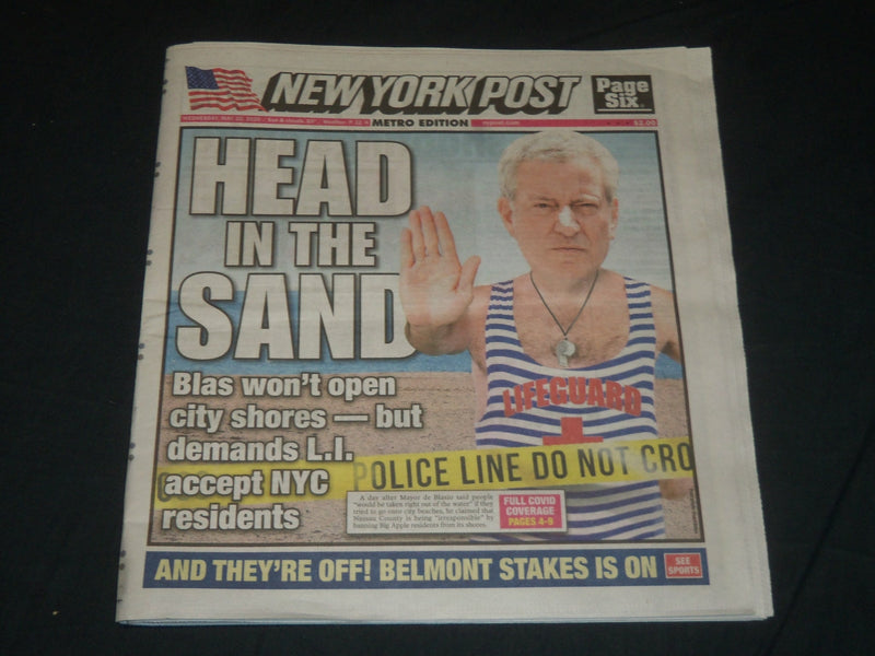 2020 MAY 20 NEW YORK POST NEWSPAPER - HEAD IN THE SAND - MAYOR DE BLASIO