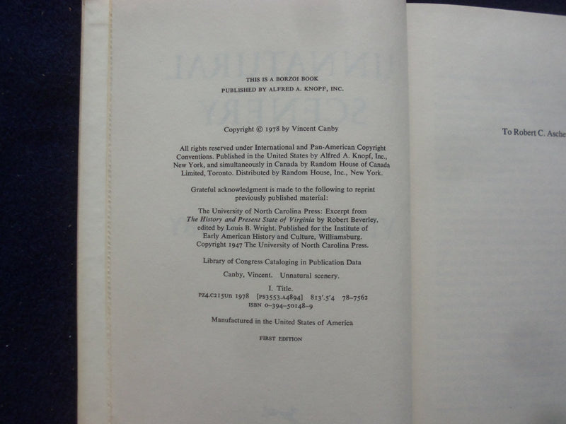 1979 UNNATURAL SCENERY HARDCOVER BOOK - INSCRIBED BY VINCENT CANBY- KD 8387