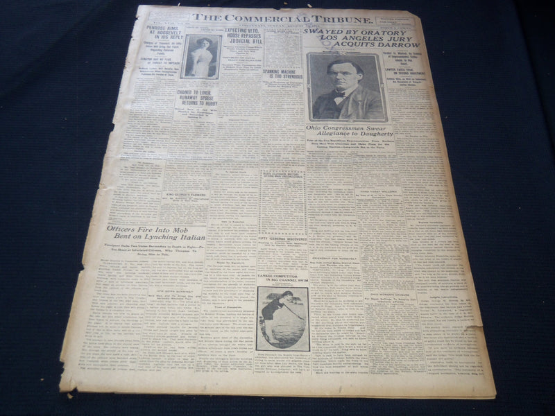 1912 AUGUST 18 COMMERCIAL TRIBUNE NEWSPAPER - DARROW ACQUITTED - NT 9425