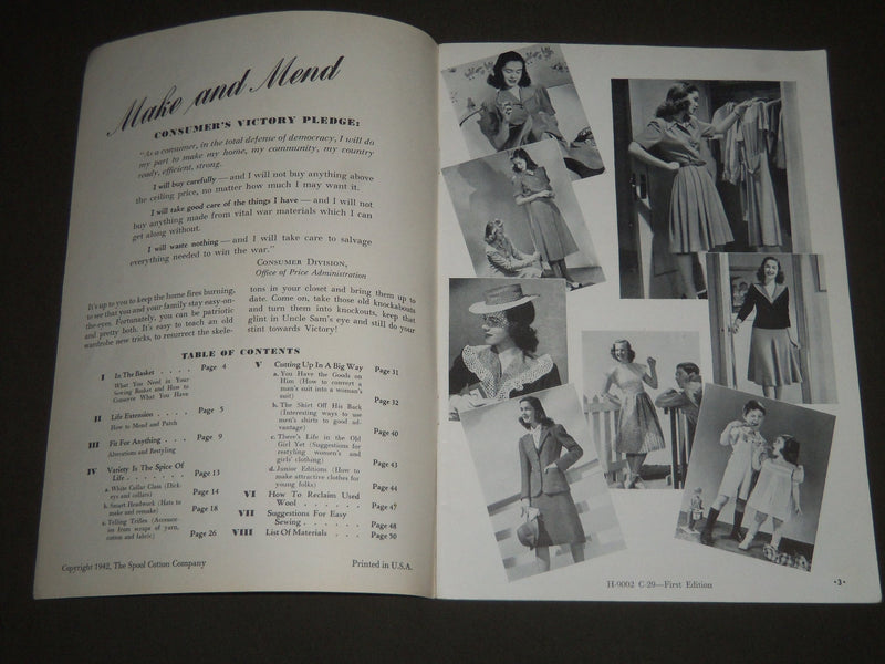 1942 MAKE AND MEND FOR VICTORY BOOK NO. 5-10 - GREAT PHOTOS - J 2309