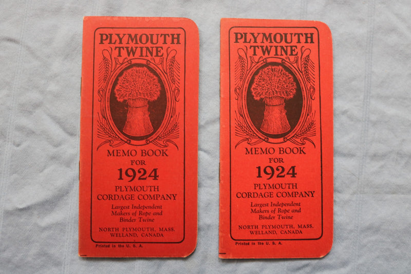 1924 PLYMOUTH TWINE MEMO BOOK - LOT OF 2 - SOFTCOVER - K 2956