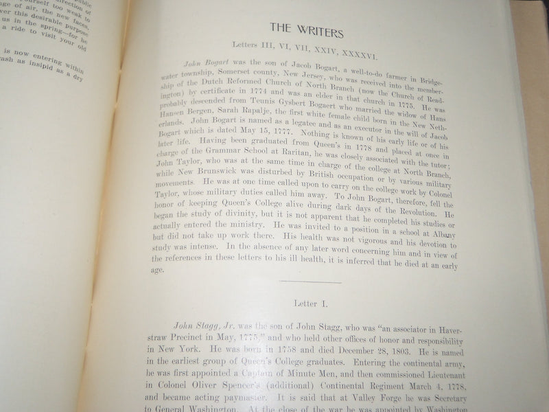 1914 THE JOHN BOGART LETTERS BOOK PUBLISHED BY RUTGERS COLLEGE - J 3179