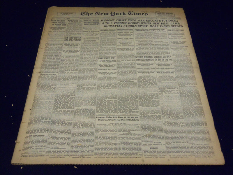 1936 JAN 7 NEW YORK TIMES - SUPREME COURT FINDS AAA UNCONSTITUTIONAL - NT 2138