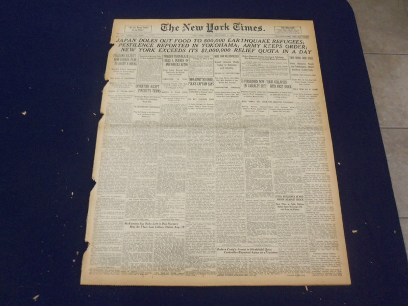1923 SEP 7 NEW YORK TIMES - JAPAN DOLES OUT FOOD TO 500,000 - NT 9351
