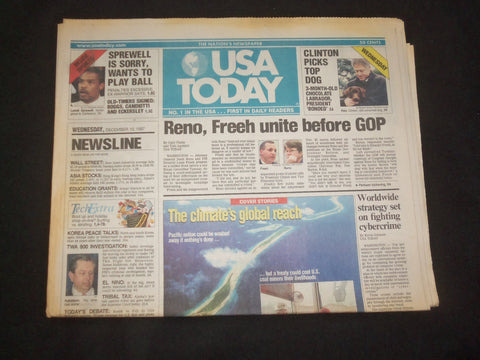 1997 DECEMBER 10 USA TODAY NEWSPAPER - RENO, FREEH UNITE BEFORE GOP - NP 7890