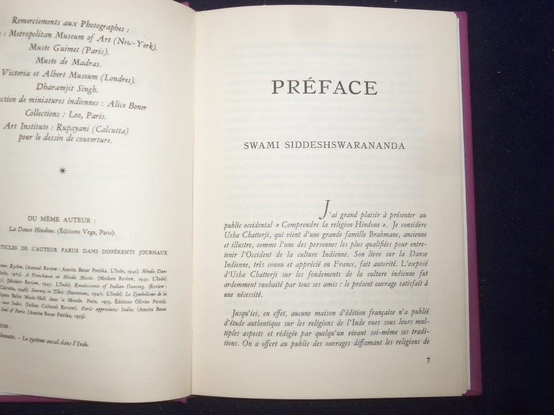 1954 COMPRENDRE LA RELIGIOIN HINDOUE HARDCOVER BOOK-CHATTERJI INSCRIBED- KD 8754