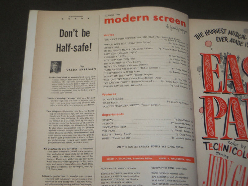 1948 AUGUST MODERN SCREEN MOVIE MAGAZINE - SHIRLEY TEMPLE COVER - M 289