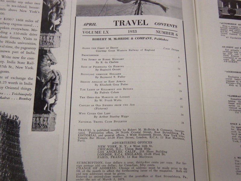 1933 APRIL TRAVEL MAGAZINE - ALONG THE COAST OF DEVON COVER - J 1940