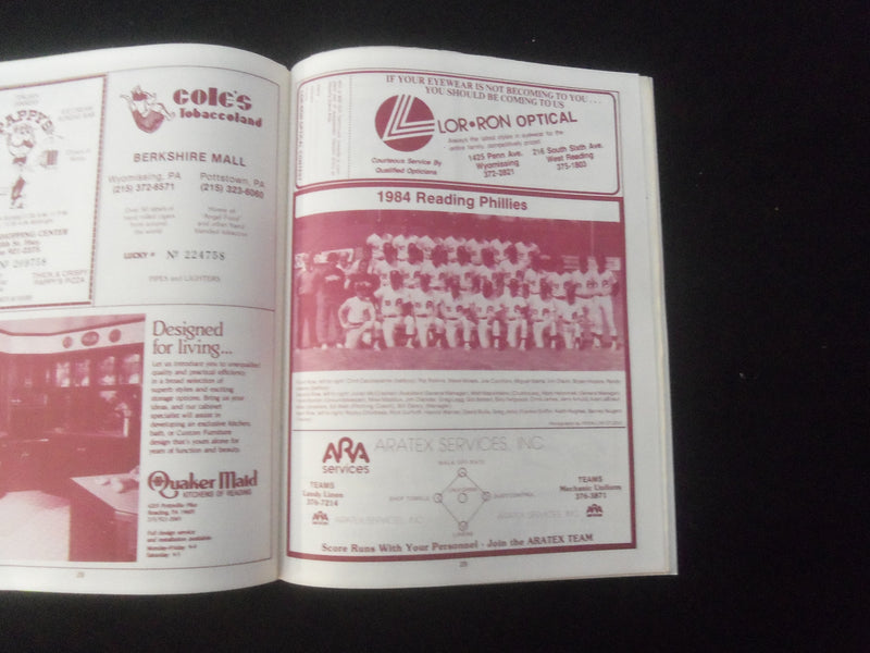 1985 READING PHILLIES SOUVENIR PROGRAM - GLEN FALLS WHITE SOX - B 431B