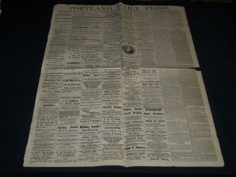 1874 DECEMBER 24 PORTLAND DAILY PRESS NEWSPAPER - THE HAMLIN OPERATIONS- NP 4179