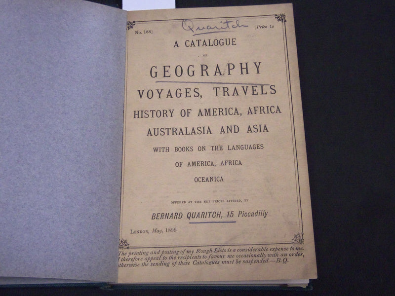 1899 MAY CATALOGUE OF GEOGRAPHY - BERNARD QUARITCH BOUND #188 - KD 2092
