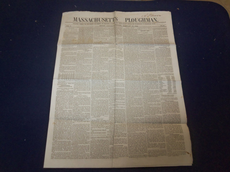 1846 FEBRUARY 21 MASSACHUSETTS PLOUGHMAN NEWSPAPER - SILLIMAN'S LECTURE- NP 5119