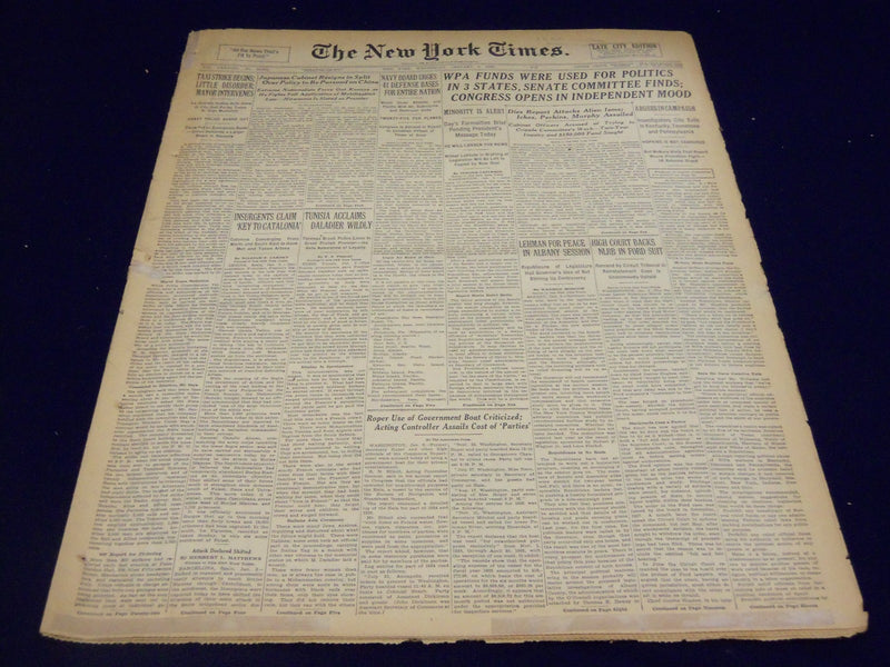 1939 JAN 4 NEW YORK TIMES WPA FUNDS WERE USED FOR POLITICS IN 3 STATES- NT 1344