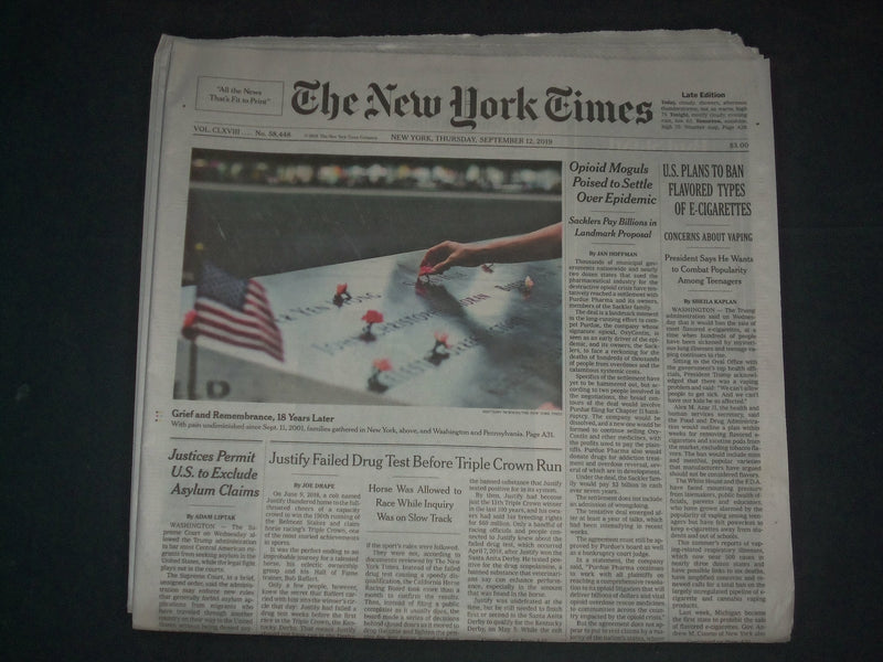 2019 SEPTEMBER 12 NEW YORK TIMES - U.S. PLANS TO BAN FLAVORED TYPES