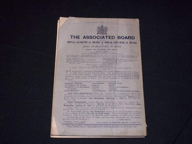 1912 FEBRUARY 1 THE MUSICAL TIMES MAGAZINE - CHAPPELL PIANOS - J 5590